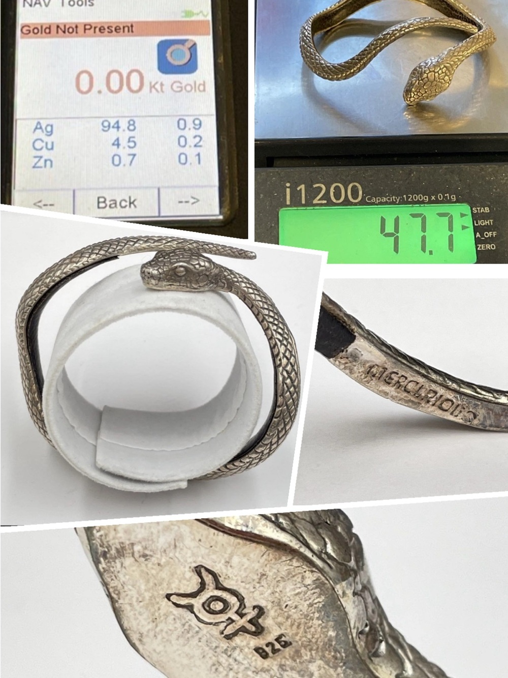 Mercurious Designs Sterling Silver Mystical Snake Cuff Bracelet 925